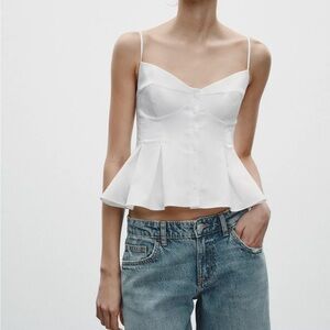 NEW ZARA PLEATED POPLIN TOP size L